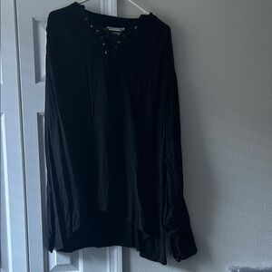 Black Lace-Up Blouse